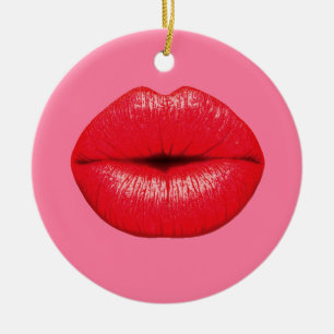 Adorno De Cerámica Labios grandes del arte pop del lápiz labial rojo