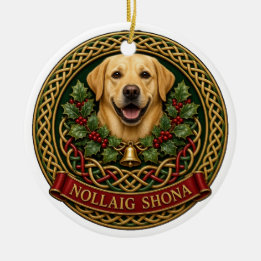 Adorno De Cerámica Labrador Amarillo Personalizado Nollaig Shona Knot