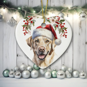 Adorno De Cerámica Labrador amarillo recuperador perro holly Wreath