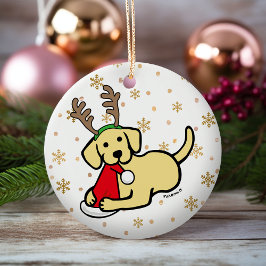 Adorno De Cerámica Labrador amarillo y Personalizado de Navidades de