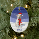 Adorno De Cerámica Labrador blanco de nieve recuperador Santa Hat y S<br><div class="desc">Un perro Navidad de Labrador blanco con gorra de Papá Noel y bufanda.</div>