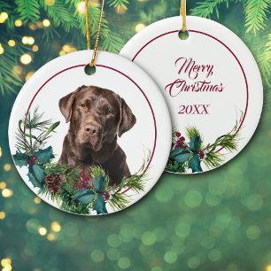 Adorno De Cerámica Labrador marrón recuperar Wreath de Berry evergree