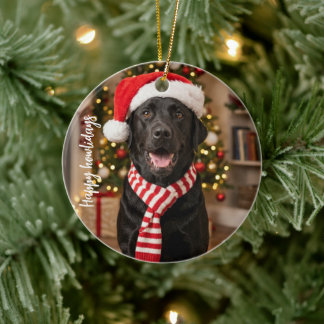 Adorno De Cerámica Labrador Negro Festivo Feliz Navidad Cómo Lidiamos