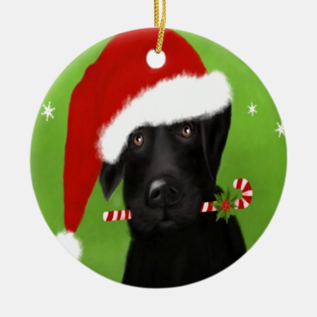 Adorno De Cerámica Labrador negro - perro divertido del navidad (Frente)