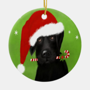 Adorno De Cerámica Labrador negro - perro divertido del navidad