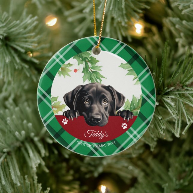 Adorno De Cerámica Labrador Negro Primera Navidad Personalizada (Árbol)