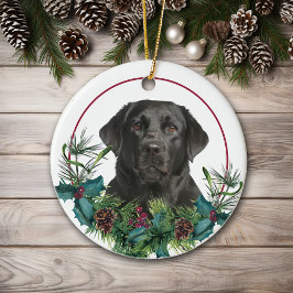 Adorno De Cerámica Labrador negro recuperador perro Wreath evergreen