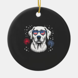 Adorno De Cerámica Labrador patriótico con gafas de USA