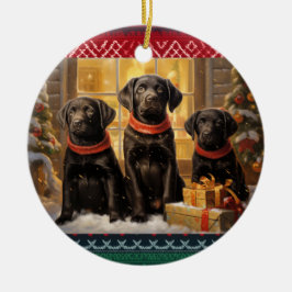 Adorno De Cerámica Labrador Recuperador Navidades