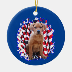 Adorno De Cerámica Labrador Recuperador (rojo) Patriota
