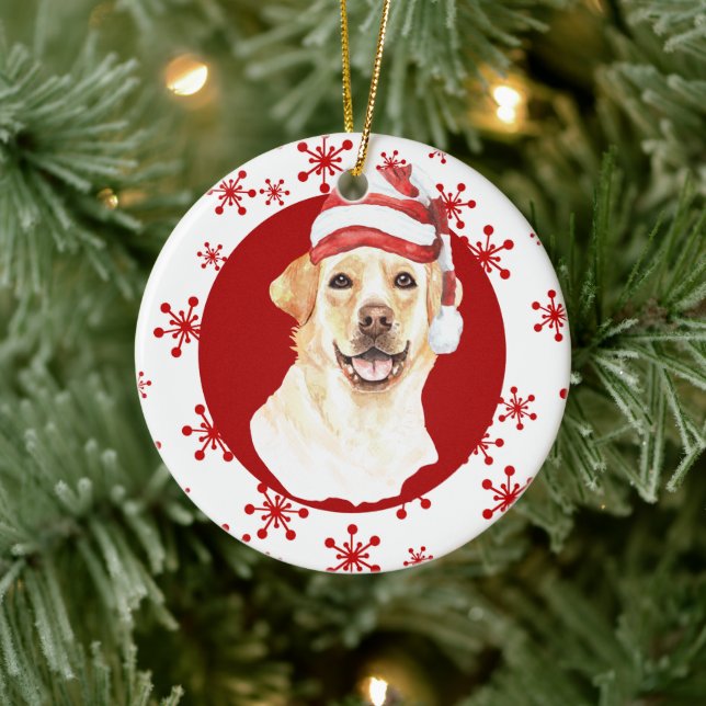 Adorno De Cerámica Labrador Recuperador Santa Hat Red Snowflake (Árbol)