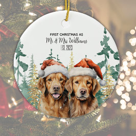 Adorno De Cerámica Labrador Recuperadores de Pareja Monograma Navidad