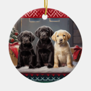 Adorno De Cerámica Labrador Retriever cachorros Navidades