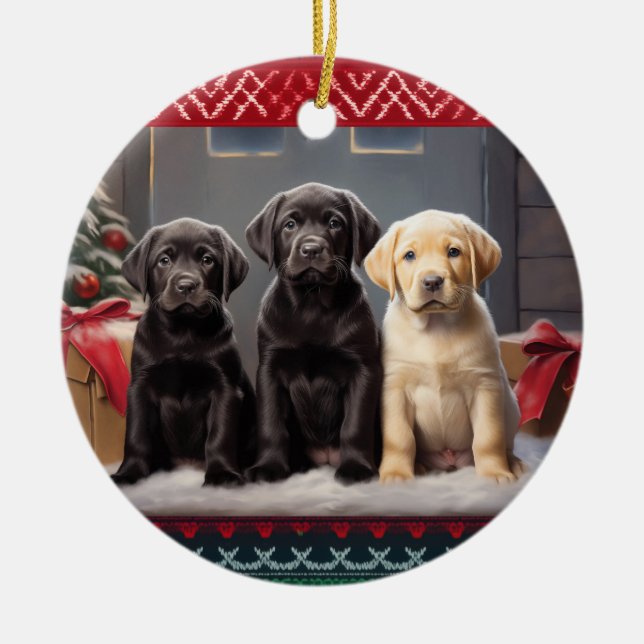 Adorno De Cerámica Labrador Retriever cachorros Navidades (Frente)