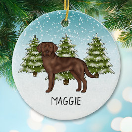 Adorno De Cerámica Labrador Retriever Chocolate de Navidad con nombre