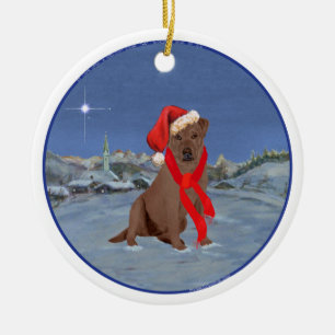 Adorno De Cerámica Labrador Retriever de chocolate de Navidad
