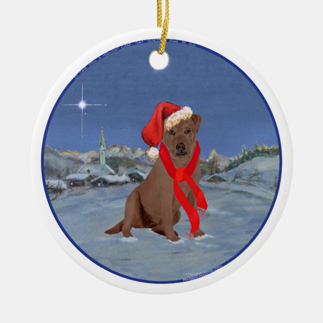 Adorno De Cerámica Labrador Retriever de chocolate de Navidad (Frente)