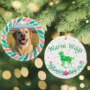 Adorno De Cerámica Labrador Retriever Navidad Pastel Verde Personaliz