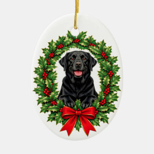Adorno De Cerámica Labrador Retriever Negro Corona de Navidad de Aceb