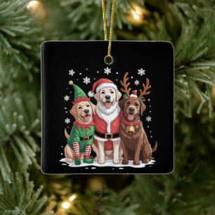 Adorno De Cerámica Labrador Retriever Perros de Navidad Santa Reno
