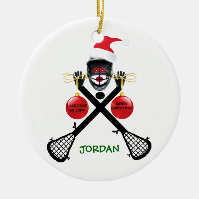 Adorno De Cerámica Lacrosse es un Navidad de la vida (Frente)