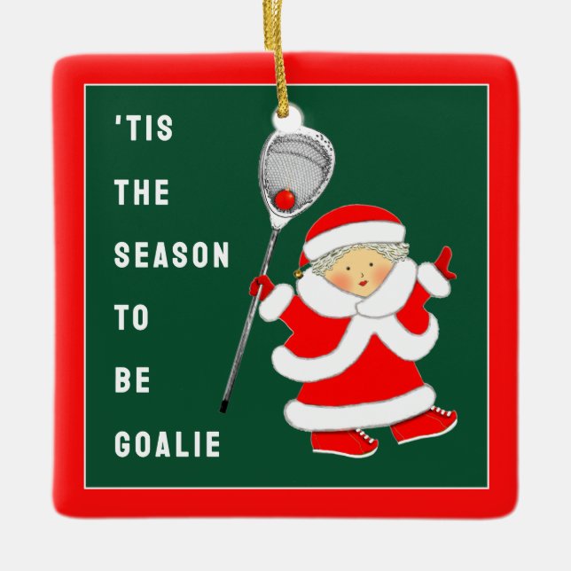 Adorno De Cerámica Lacrosse Goalie Christmas Collectible (Anverso)