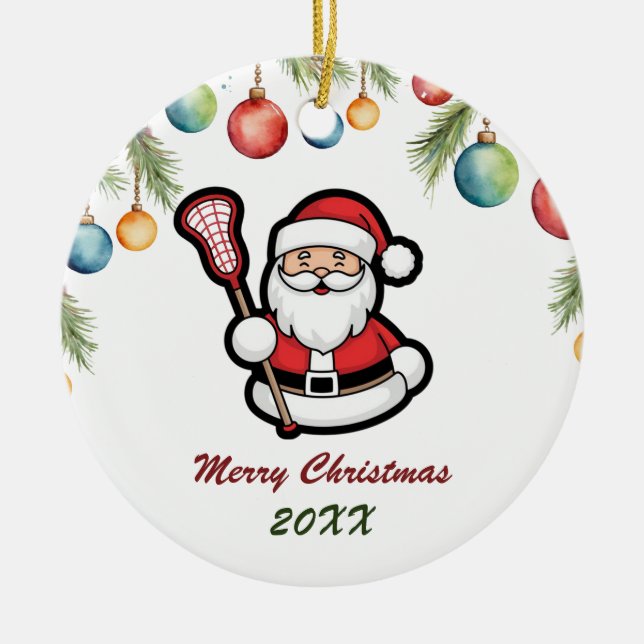 Adorno De Cerámica Lacrosse Merry Christmas Cute Santa Claus Personal (Frente)