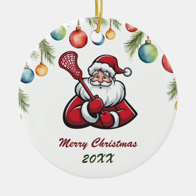 Adorno De Cerámica Lacrosse Merry Christmas Cute Santa Claus Personal (Frente)