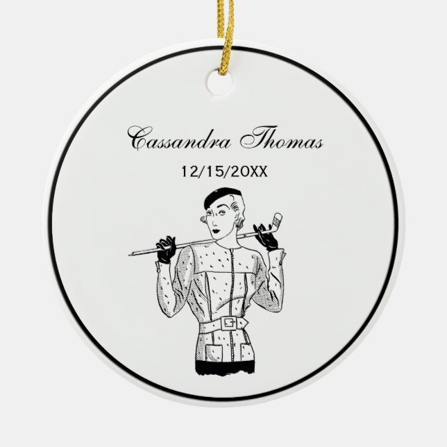 Adorno De Cerámica Lady Golfer Fashionable con golf de los años 30 (Frente)