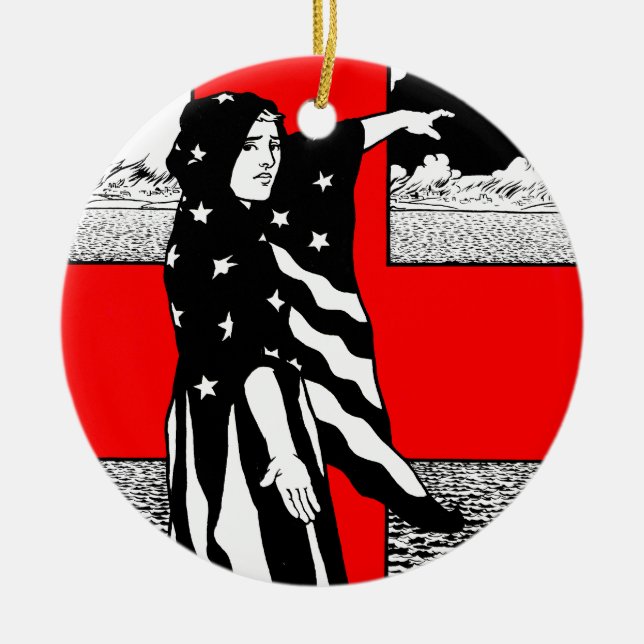 Adorno De Cerámica Lady Liberty WWI Poster Patriótico Estadounidense  (Frente)