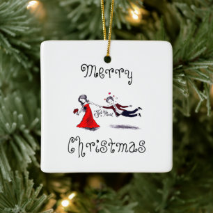 Adorno De Cerámica Lady Pulling Husband Funny Boda