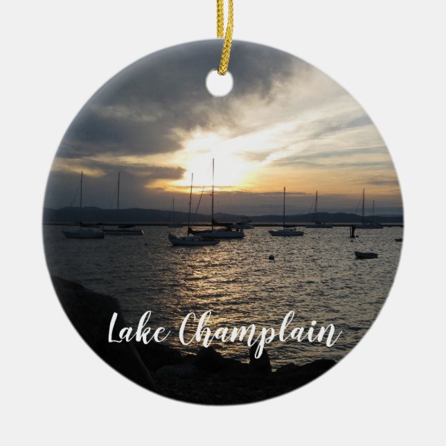 Adorno De Cerámica Lago Champlain, Vermont en Sunset Ornament (Frente)