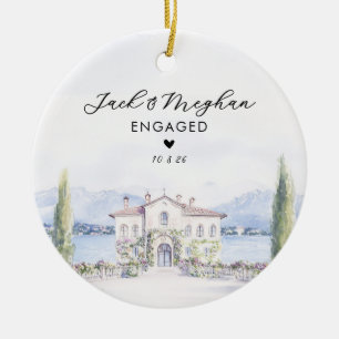 Adorno De Cerámica Lago de Como Italia Villa Acuarela Personalizada C