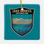 Adorno De Cerámica Lago Ginebra Suiza Viaje al Vintage<br><div class="desc">Lago Ginebra en el diseño de arte vectorial lateral de Suiza. El lago de Ginebra (o Lac Léman) es un lago en forma de media luna compartido entre Francia y Suiza,  y dominado por los Alpes.</div>