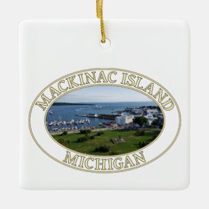 Adorno De Cerámica Lago Huron y puerto de la isla Mackinac en Michiga