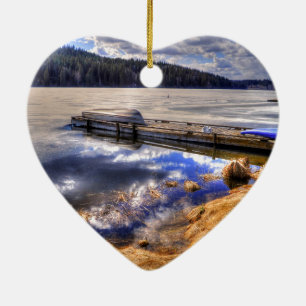 Adorno De Cerámica Lago invernal y paisaje natural de Kayak