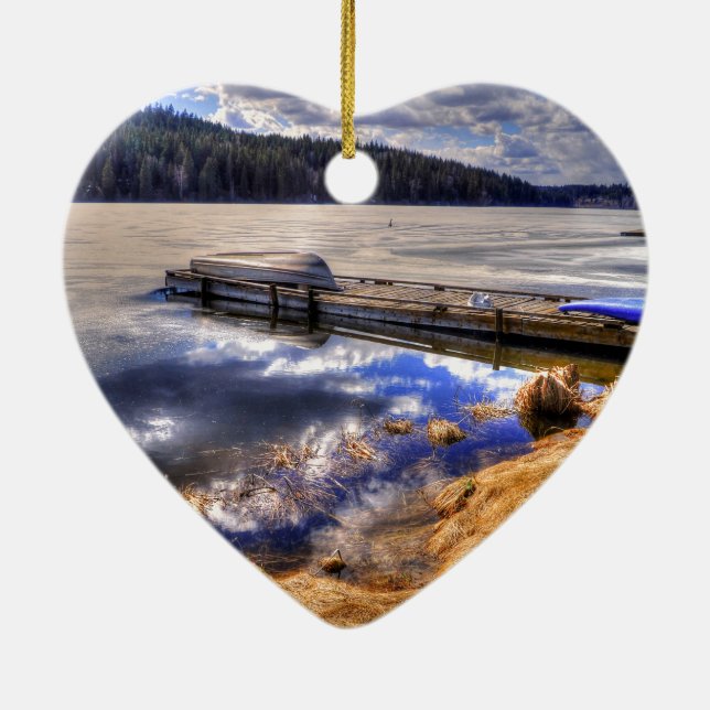 Adorno De Cerámica Lago invernal y paisaje natural de Kayak (Atrás)