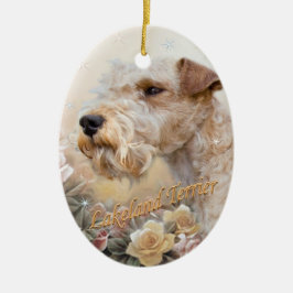Adorno De Cerámica Lakeland Terrier entre rosas