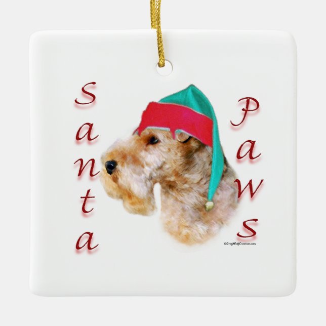 Adorno De Cerámica Lakeland Terrier Santa Paws (Anverso)