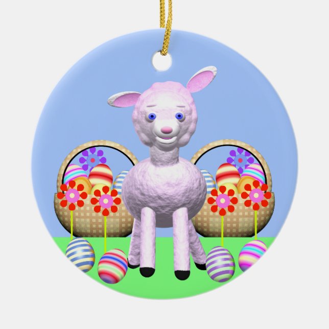 Adorno De Cerámica Lámpara de Pascua, flores y canastos (Frente)