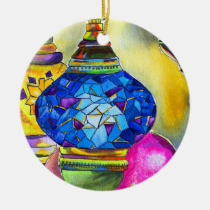 Adorno De Cerámica Lámparas turcas mosaicos acuarela arte fino