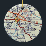 Adorno De Cerámica Lancaster PA<br><div class="desc">Mapa vintage de Lancaster PA adorno de Navidad.</div>