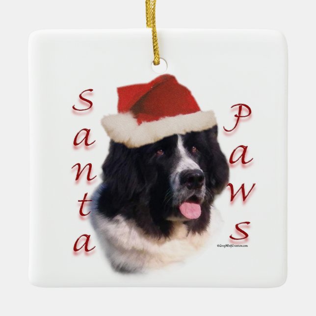 Adorno De Cerámica Landseer Newfoundland Santa Paws (Anverso)