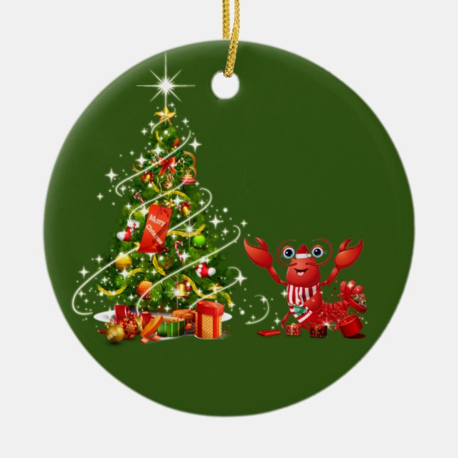 Adorno De Cerámica Langosta con Navidades Scafés Santa Hat (Frente)