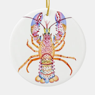 Adorno De Cerámica Langosta rosa y azul