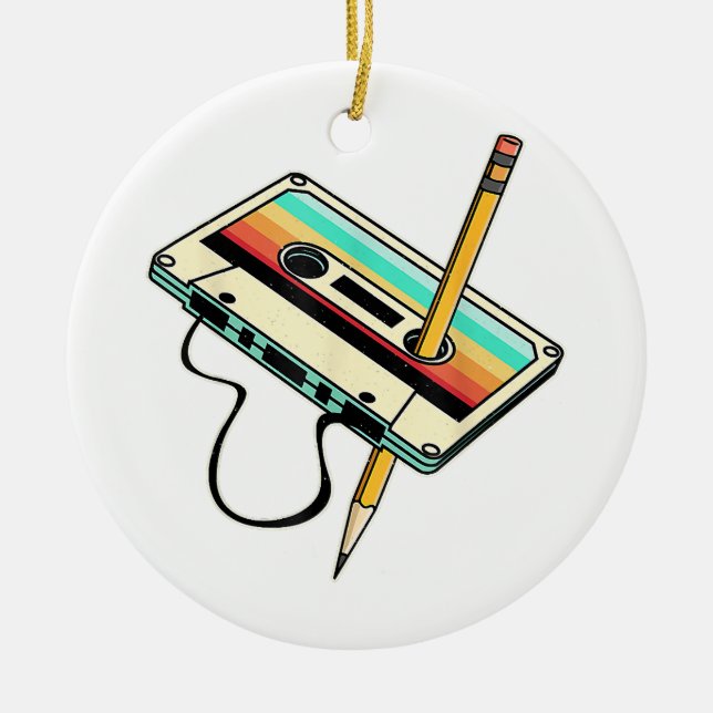 Adorno De Cerámica Lápiz de cinta cassette de los años 80, derrame re (Frente)