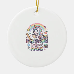 Adorno De Cerámica Lápiz Unicornio Escuela Magia Adorable Pegatina a