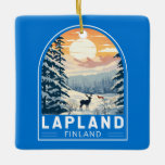 Adorno De Cerámica Laponia Finlandia Viaje a la Vintage<br><div class="desc">Diseño de viaje vectorial retro de láminas. Lapland es la región más septentrional de Finlandia,  conocida por su inmensa selva subártica,  sus estaciones de esquí y sus fenómenos naturales.</div>