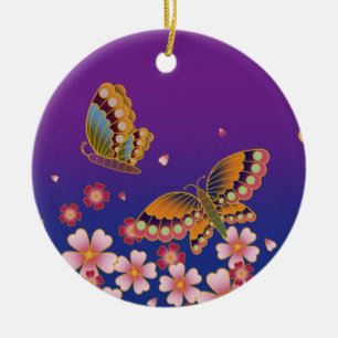 Adorno De Cerámica Las mariposas japonesas azul y púrpura personaliza