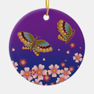 Adorno De Cerámica Las mariposas japonesas azul y púrpura personaliza